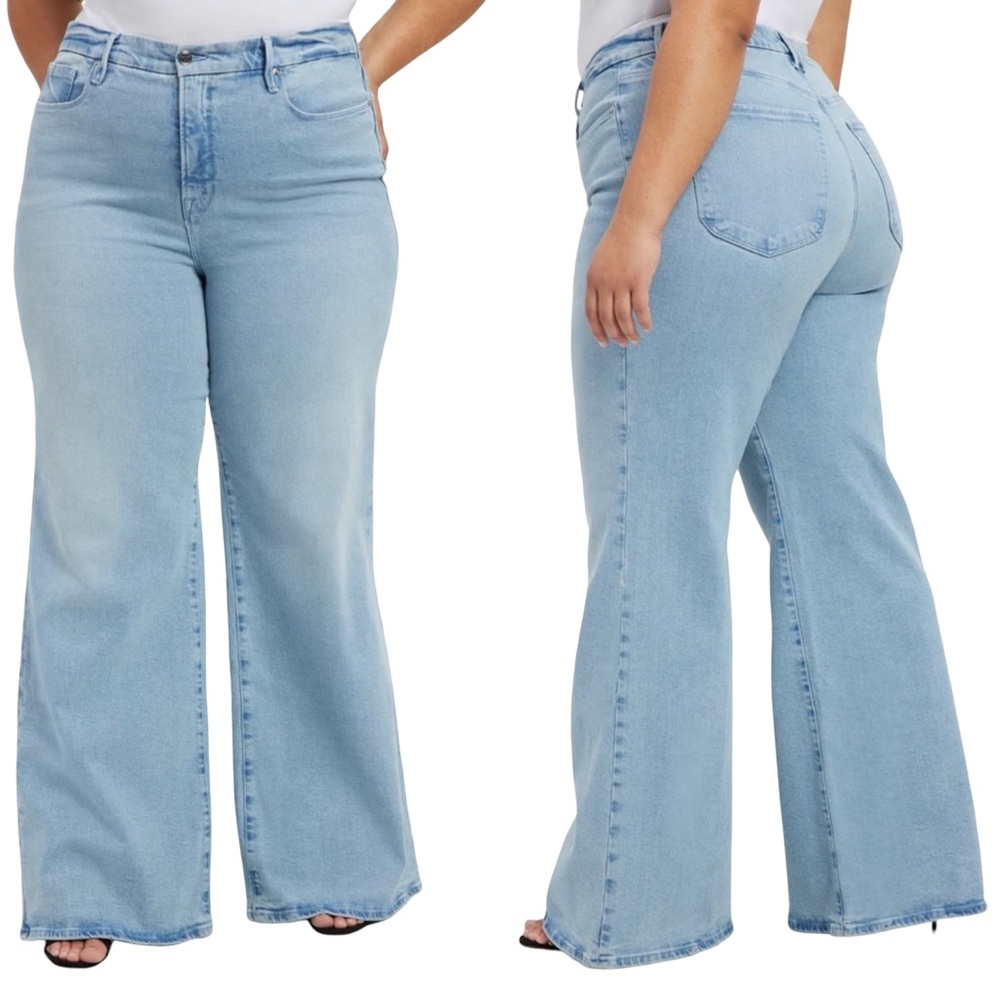 NWT Good American Good Waist Palazzo Light Blue High Rise Wide Leg Jeans 18